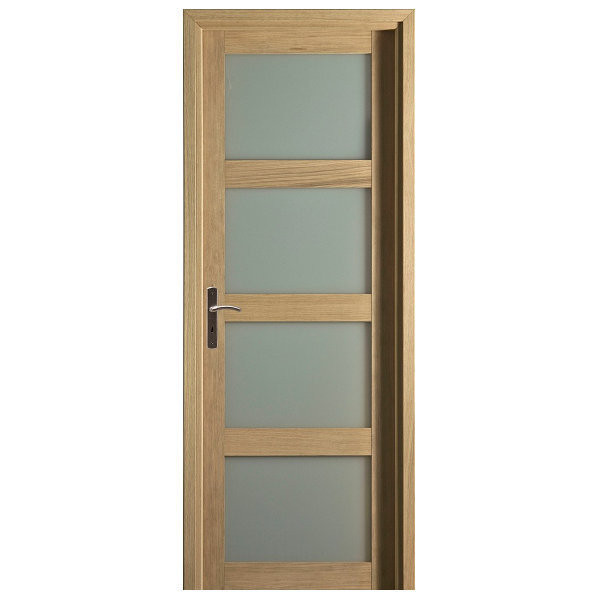 Bloc porte Quartzo chêne 4 carreaux 204x83 cm, poussant droit 