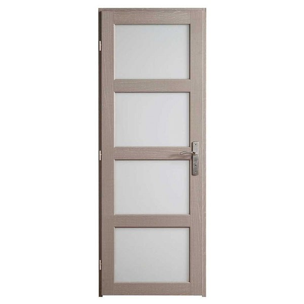 Bloc porte Quartzo chêne grisé 4 carreaux, 204x73 cm, poussant droit 