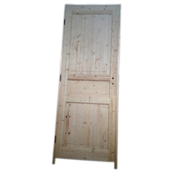 Bloc porte sapin 3 panneaux 204x73 cm, poussant droit traverse droite