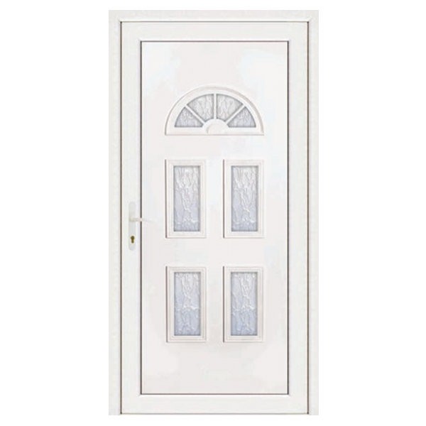 Porte d'entrée pvc INES blanche 5 carreaux poussant droit, 200 x 90 cm