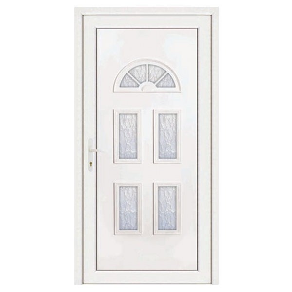 Porte d'entrée pvc INES blanche 5 carreaux poussant droit, 200 x 80 cm