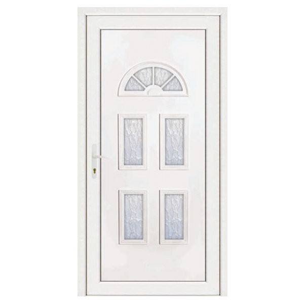 Porte d'entrée pvc INES blanche 5 carreaux poussant droit, 215 x 90 cm