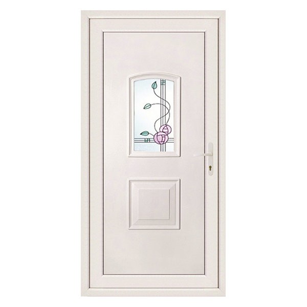 Porte d'entrée pvc CLARA 1 carreau floral poussant gauche, 215 x 90 cm