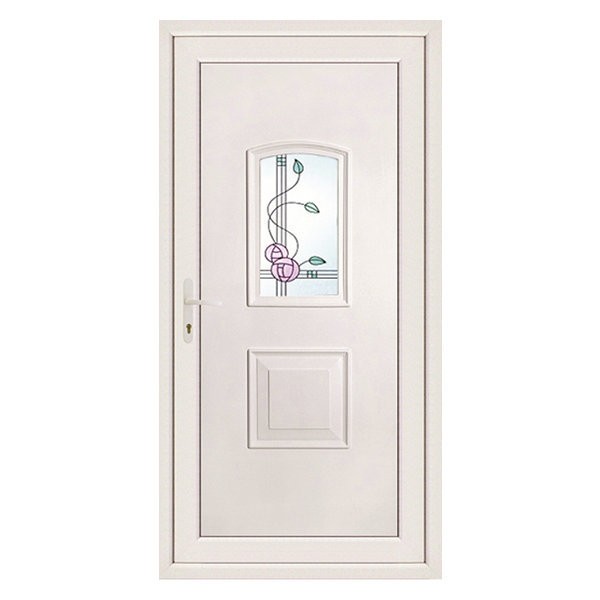 Porte d'entrée pvc CLARA 1 carreau floral poussant droit, 215 x 90 cm