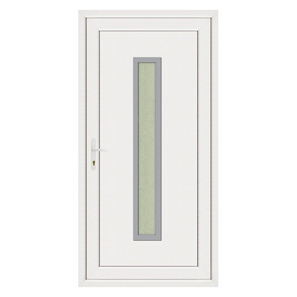 Porte d'entrée pvc JULES contour inox poussant droit, 215 x 90 cm