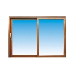 Baie vitrée coulissante en bois exotique, 215 x 240 cm, fixe à droite