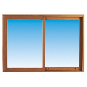 Fenêtre coulissante en bois exotique, 135 x 180 cm, fixe à droite