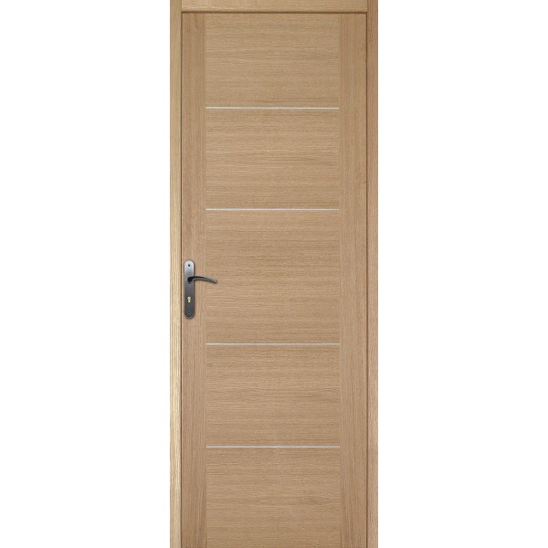 Bloc porte plaqué chêne 5 panneaux, 204x73 cm, poussant droit
