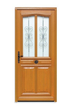 Porte d'entrée vitrée Bois exotique Flo, 200x90cm, poussant droit