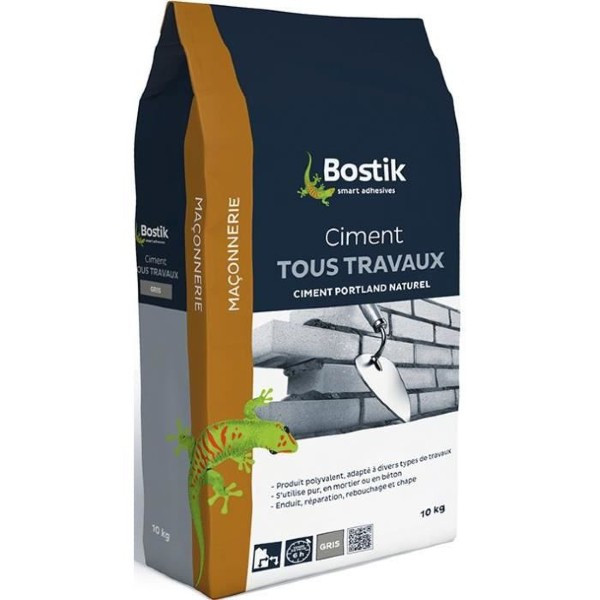 Ciment Tous Travaux Gris Bostik Sol et Mur Intérieur/Extérieur 10 kg