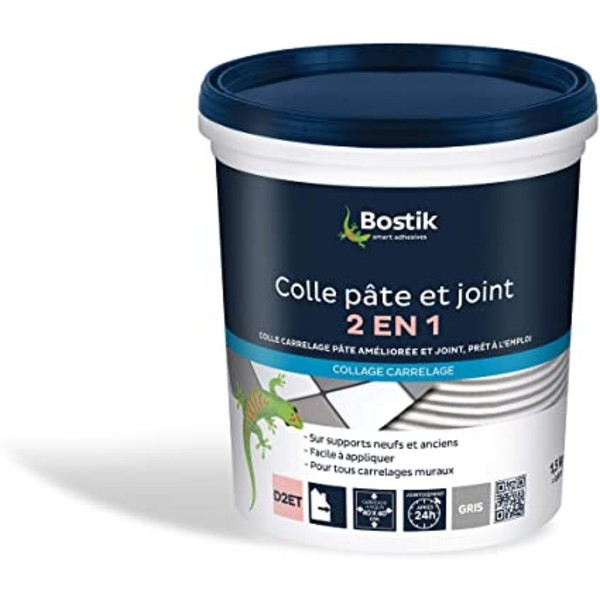Colle Carrelage Pâte et Joint Gris Bostik D2ET Mur Intérieur 1,5 kg