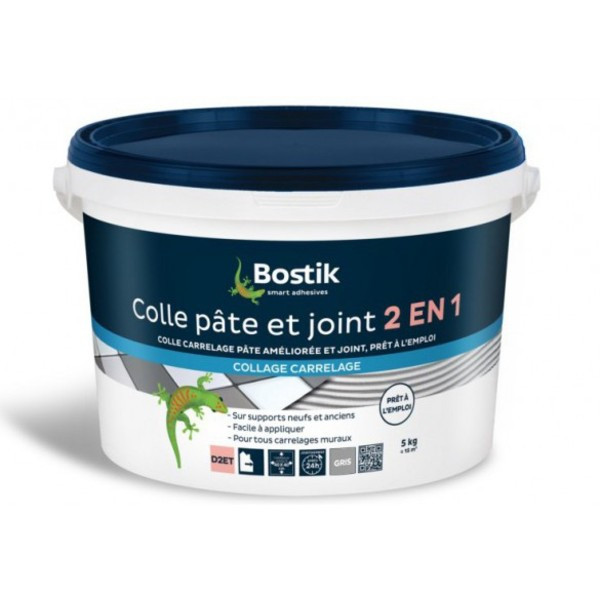 Colle Carrelage Pâte et Joint Gris Bostik D2ET Mur Intérieur 5 kg