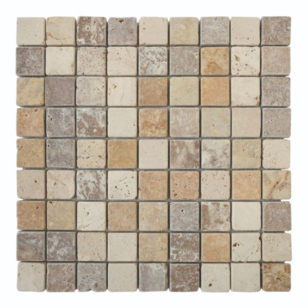 Mosaïque Mix Couleurs Travertin Naturel 3089, Plaque 30,5 x 30,5 x 1 cm