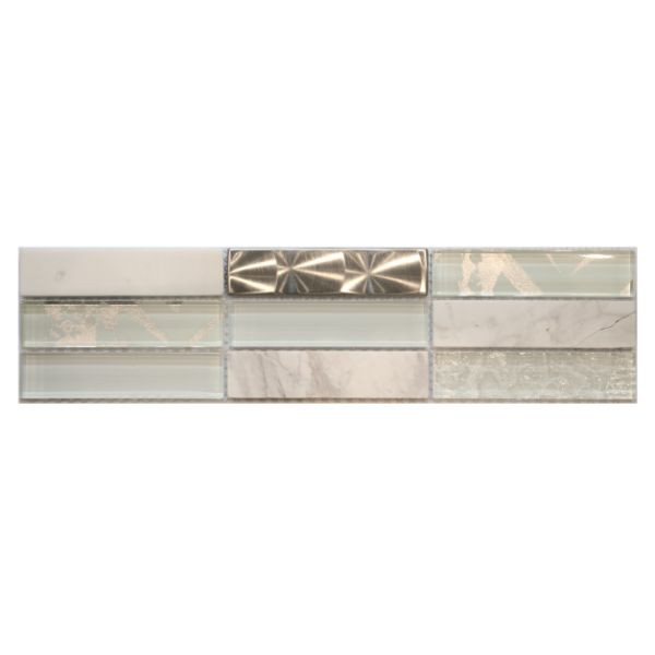 Frise Carrelage Vertical Mix Couleurs Verre Alu 3612, Listel 7,5 x 30 x 0,8 cm