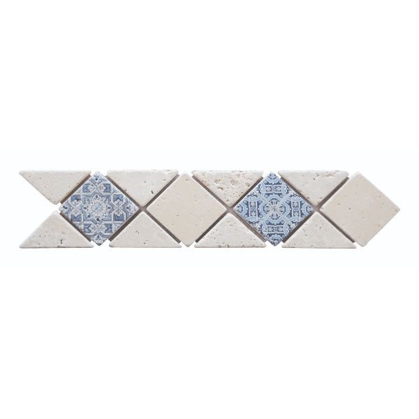 Frise Carrelage Tanger Ivoire Travertin Décoré 3655, 6,5 x 32 x 1 cm