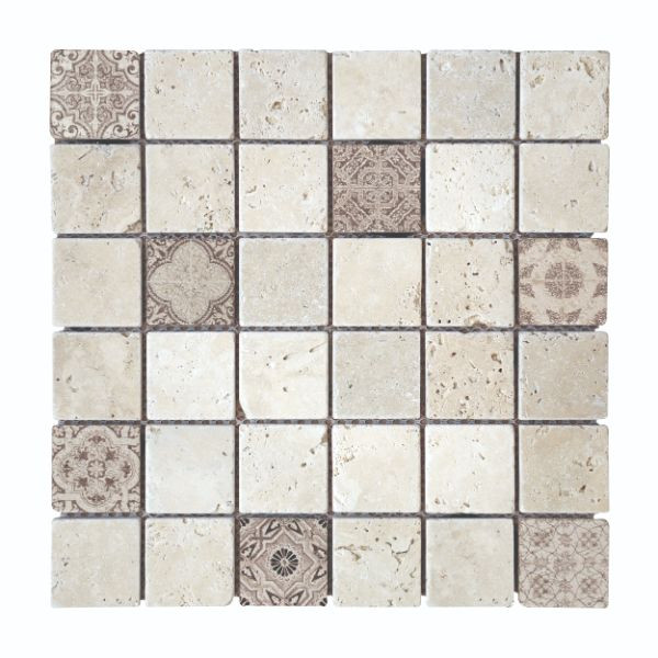 MOSAIQUE TRAVERTIN MIX 3 COULEURS 2,3 x 2,3 CM (plaque 30 X 30 CM) 