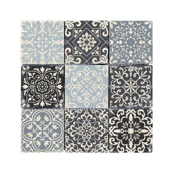 Carreau Carrelage Baroque Gris Travertin Décoré 3711, 9,8 x 9,8 x 1 cm