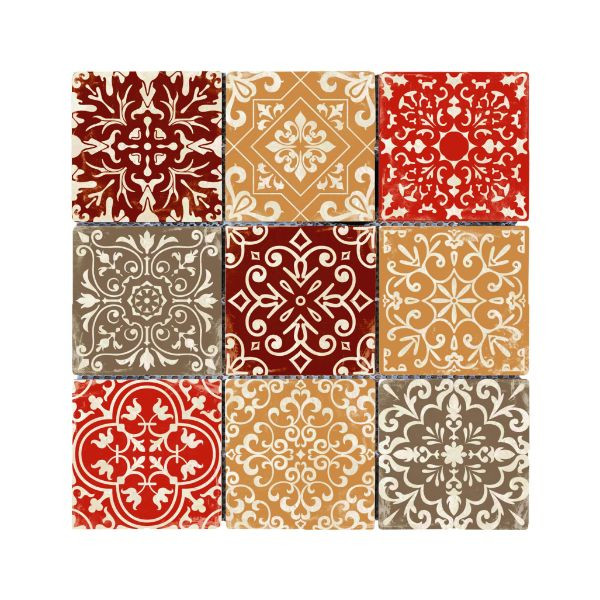 Carreau Carrelage Baroque Marron Travertin Décoré 3713, 9,8 x 9,8 x 1 cm