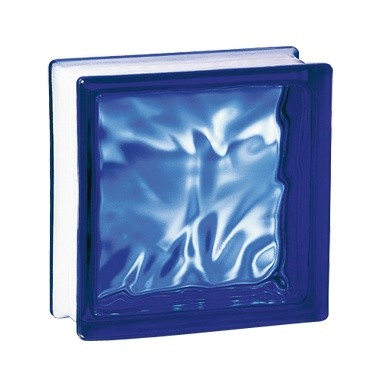 Brique de verre couleur Cobalt 19x19x8 cm aspect nuagé, par 5 pièces