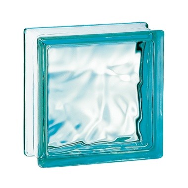 Brique de verre couleur Turquoise 19x19x8 cm, aspect nuagé, par 5 U