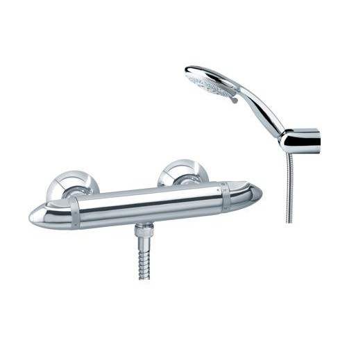 Duravit Mitigeur thermostatique de douche encastré avec rosace ronde, 2  sorties acier inoxydable brossé - TH4200014070