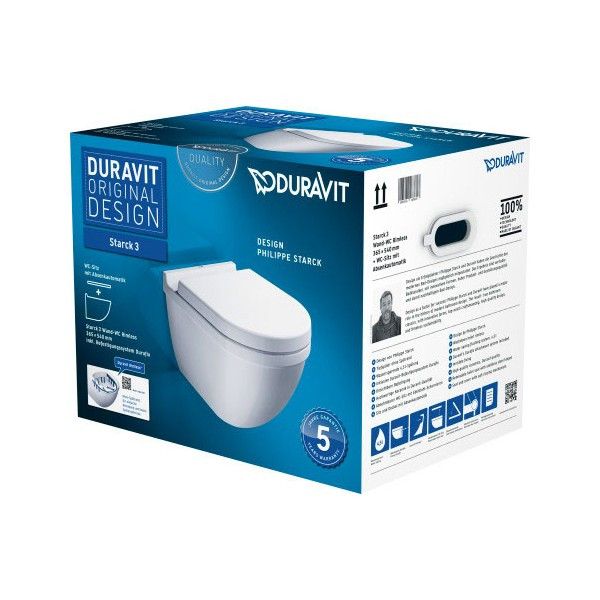 WC suspendu DURAVIT Starck 3 cuvette à fond creux avec bride de rinçage à  économie d'eau blanc sans abattant WC 2200090000 - HORNBACH Luxembourg