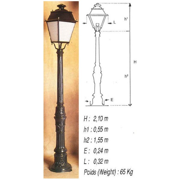 Pied pour lanterne extérieure Loiselet, hauteur 1,8/2m, l'unité