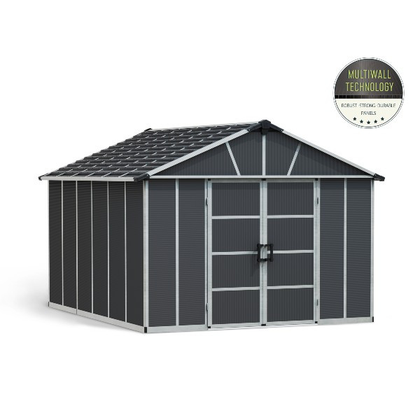 Abri de Jardin Polycarbonate Canopia Yukon 11,4 m² Gris, Avec Sol