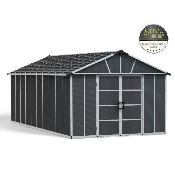 Abri de Jardin Polycarbonate Canopia Yukon 19 m² Gris, Avec Sol