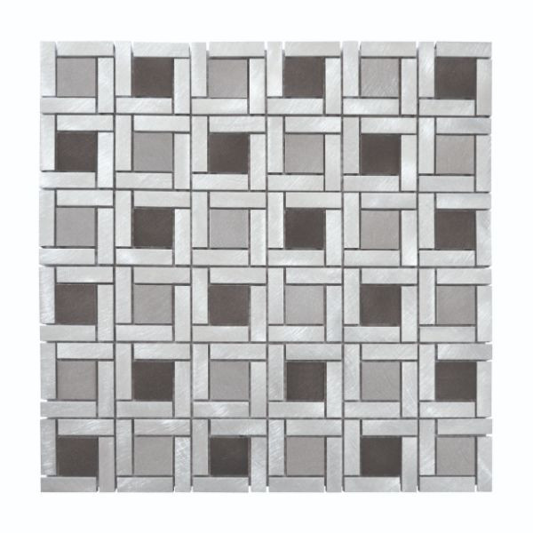 Mosaïque Gris Noir Verre Alu AL16, Plaque 30,5 x 30,5 x 0,8 cm