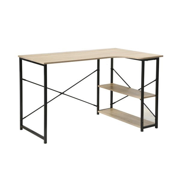 Bureau d'Angle Industriel avec 2 Etagères 120x75 cm Bois et Métal