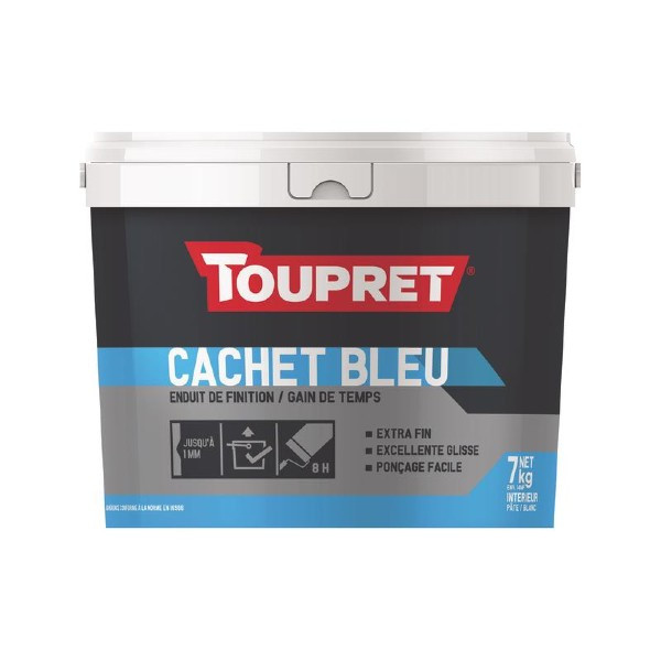 Enduit de Finition en Pâte Toupret Cachet Bleu Blanc Pot 1,5 kg