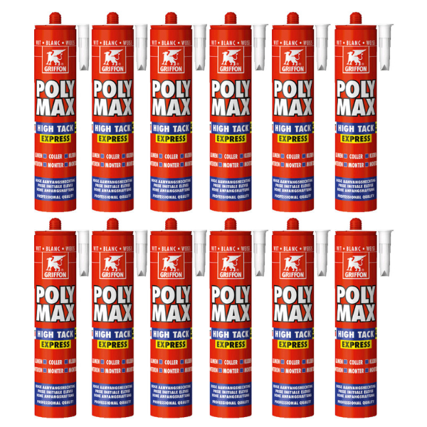 Colle Poly-Max High Tack Express Griffon Blanc 410 g, Lot de 12