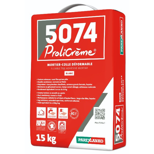 Colle pour Carrelage 5074 Prolicrème Blanc ParexLanko, 15 kg