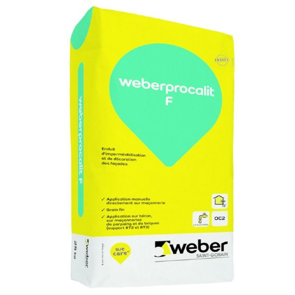 Enduit Grain Fin Coloré pour Façade Weberprocalit F 25 kg