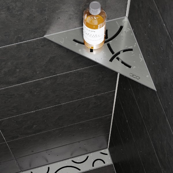 Schluter SHELF-E Brushed Stainless Steel Curve Triangular Corner Shelf - View #7