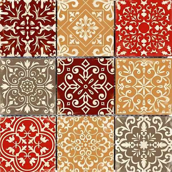 Carreau Carrelage Baroque Marron Travertin Décoré 3713, 9,8 x 9,8 x 1 cm