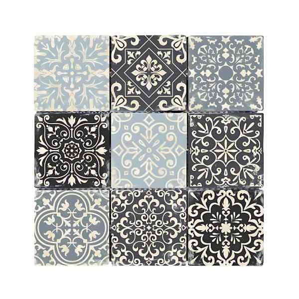 Carreau Carrelage Baroque Gris Travertin Décoré 3711, 9,8 x 9,8 x 1 cm