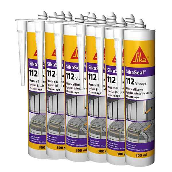 Mastic silicone SIKASEAL 112 Gris pour vitrage, carton 12x300ml