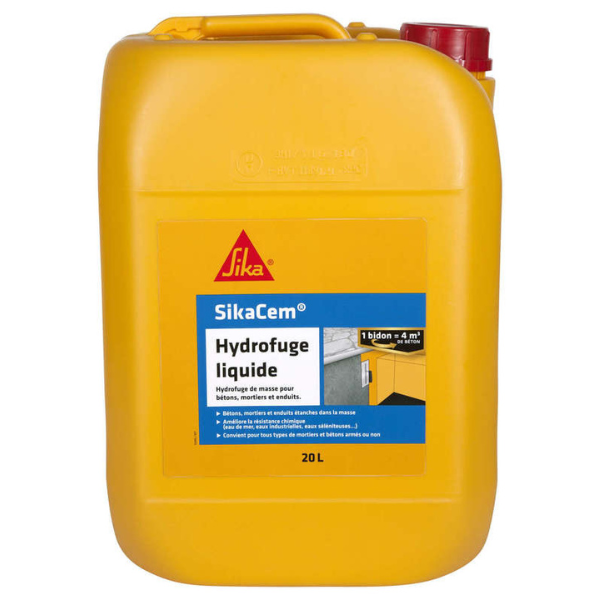 Hydrofuge Liquide pour Béton et Mortier Sikacem, 20 litres