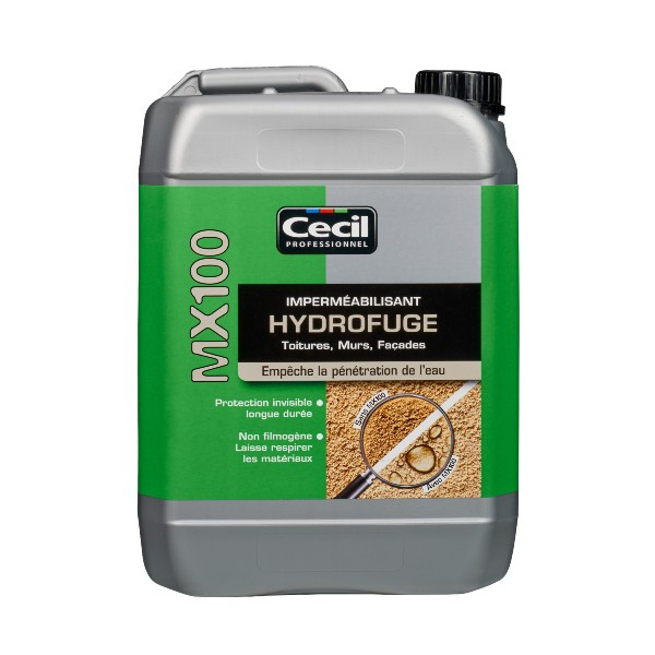 Imperméabilisant Hydrofuge Toiture Mur et Sol Cecil MX 100 5L