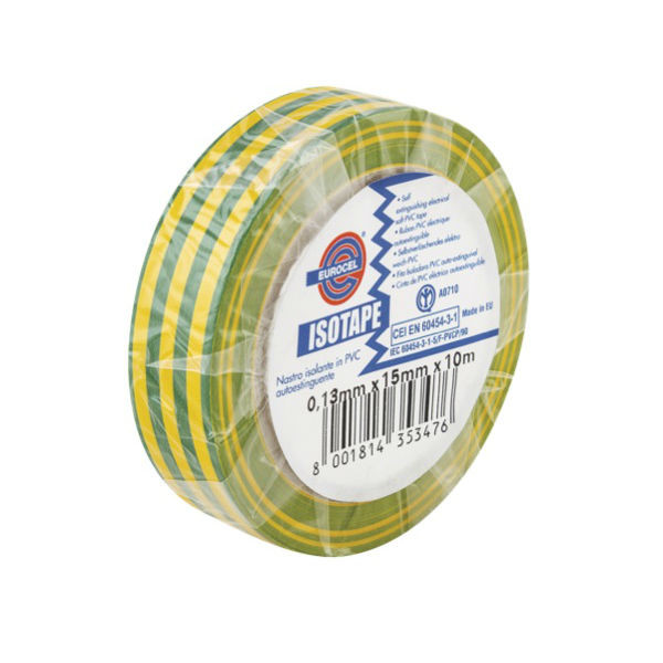 Ruban Adhésif PVC Isolant élec Jaune/Vert 15 mm x 10 m Eurocel ISOTAPE