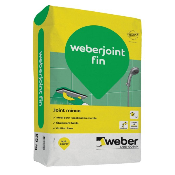 Mortier Joint Mince Gris Ciment pour Mur WeberJoint Fin 25 kg
