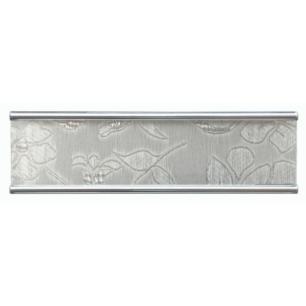 Frise Carrelage Fleurs Grise Verre Alu LI04, Listel 4,2 x 60 x 0,8 cm