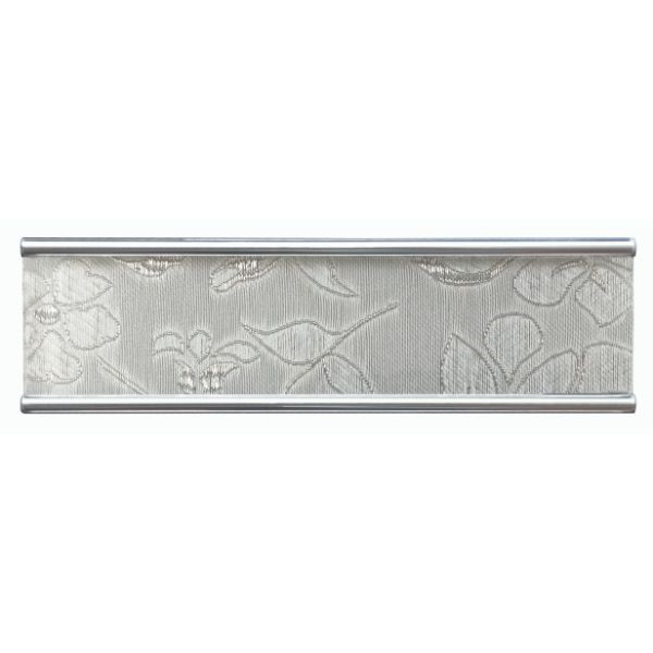 Frise Carrelage Fleurs Grise Verre Alu LI04, Listel 4,2 x 60 x 0,8 cm