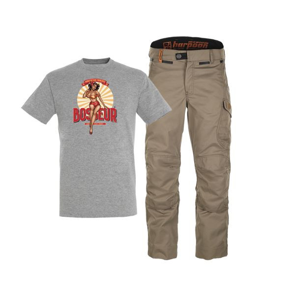 Lot Pantalon Bosseur Harpoon Medium Noisette + Tee-Shirt