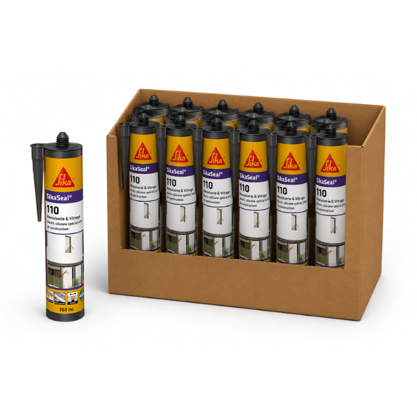 Mastic Silicone Menuiserie Vitrage SikaSeal-110 Noir 12x300ml