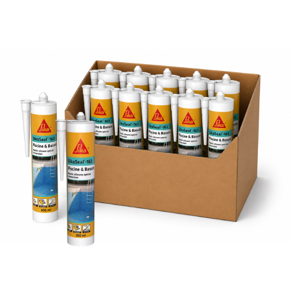 Mastic Silicone Piscine et Bassin SikaSeal-163 transparent, 12x300ml