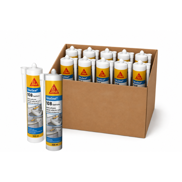 Mastic Silicone SIKASEAL 108 Translucide pour sanitaire, carton 12x300ml