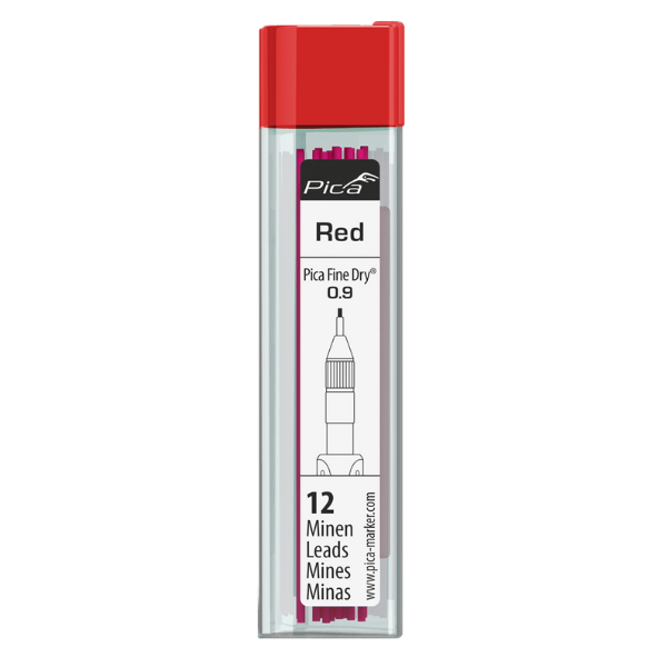 Mine 0.9 mm pour Crayon Pica Fine Dry® 7031 Rouge, Lot de 24